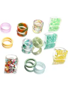 12Pcs Acrylic Resin Rings for Women Colorful Chunky Rings Trendy Y2K Plastic Stacking Rings Cute Square Round Finger Rings Green Purple Blue Pink Yellow Transparent Trendy Jewelry Gift