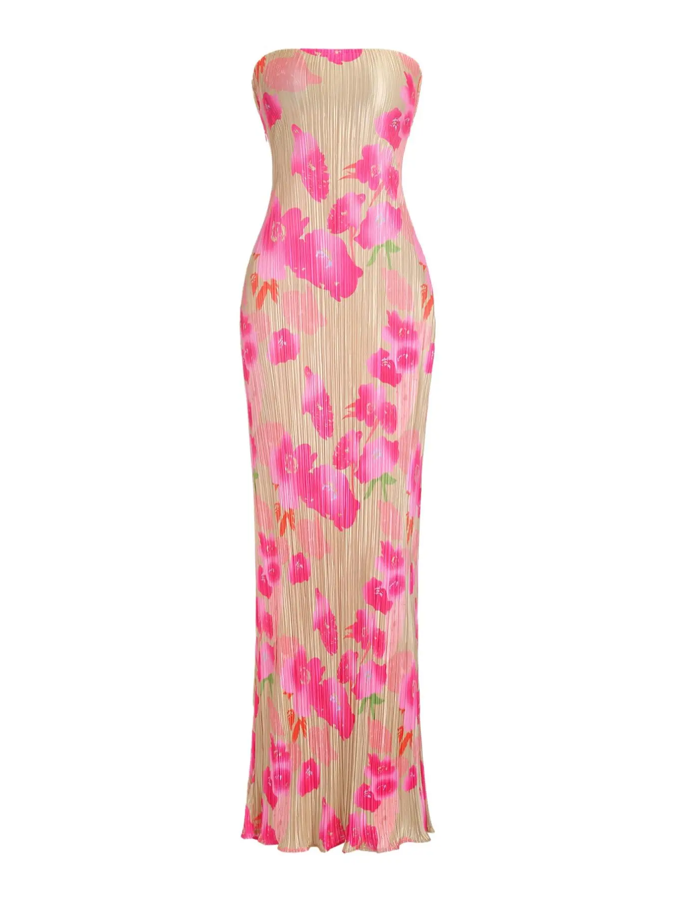 Women's Floral Print Backless Tie Back Bodycon Dress, All Over Print Long Tube Dress for Summer, Fashion Women's Dress for Beach Holiday, Strapless Pr