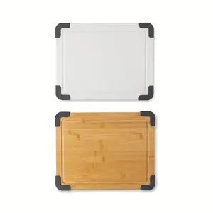 2-Piece 11"x14" Poly and Wood Cutting Board Set - White