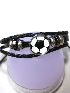 Simple Football Design Braided Bracelet, Adjustable Football Charm Layered Bracelet, Stackable Bracelets for Men & Women for Party, Daily Clothing Decor, Trendy All-match & Exquisite Jewelry for Birthday Gift