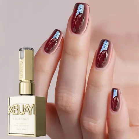 XEIJAYI 15ml Aesthetic Colored Liquid Holographic Cat Eye Gel Nail Polish (Blackberry Shade) - TPO & HEMA-Free, Reflective Shimmer, Glossy Finish, Soak-Off UV-LED Cured, 36 Months Shelf Life, Nails Supplies for Gel X At Home DIY Manicures