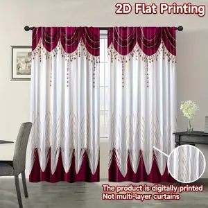 2 pieces, 2D flat print curtains, modern style red durable 100% polyester fabric (excluding rods, no electric, no batteries), art decoration is suitable for living room, bedroom, kitchen, bathroom decoration, 2D graphic design Window Curtain