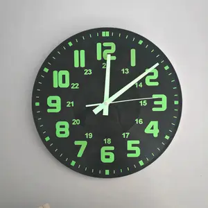 Luminous Silent Wall Clock, Background Letters Fluorescent Design, Ideal for Dark Environments, Day Absorbs Light, Night Glows