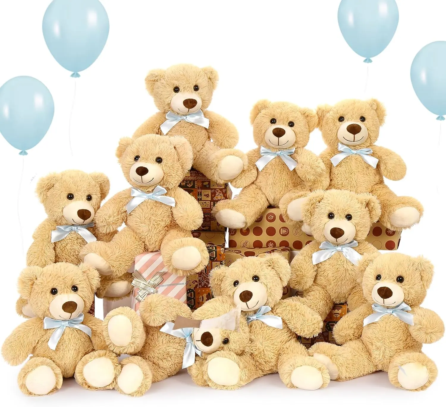Tezituor 10-Pack Teddy Bear Stuffed Animals Bulk, 14in Brown Stuffed Bears, Soft Cloudy Plush for Kids, Small Stuffed Animal Baby Shower Decor, Birthday Party, Christmas Valentines Gift for Girlfriend