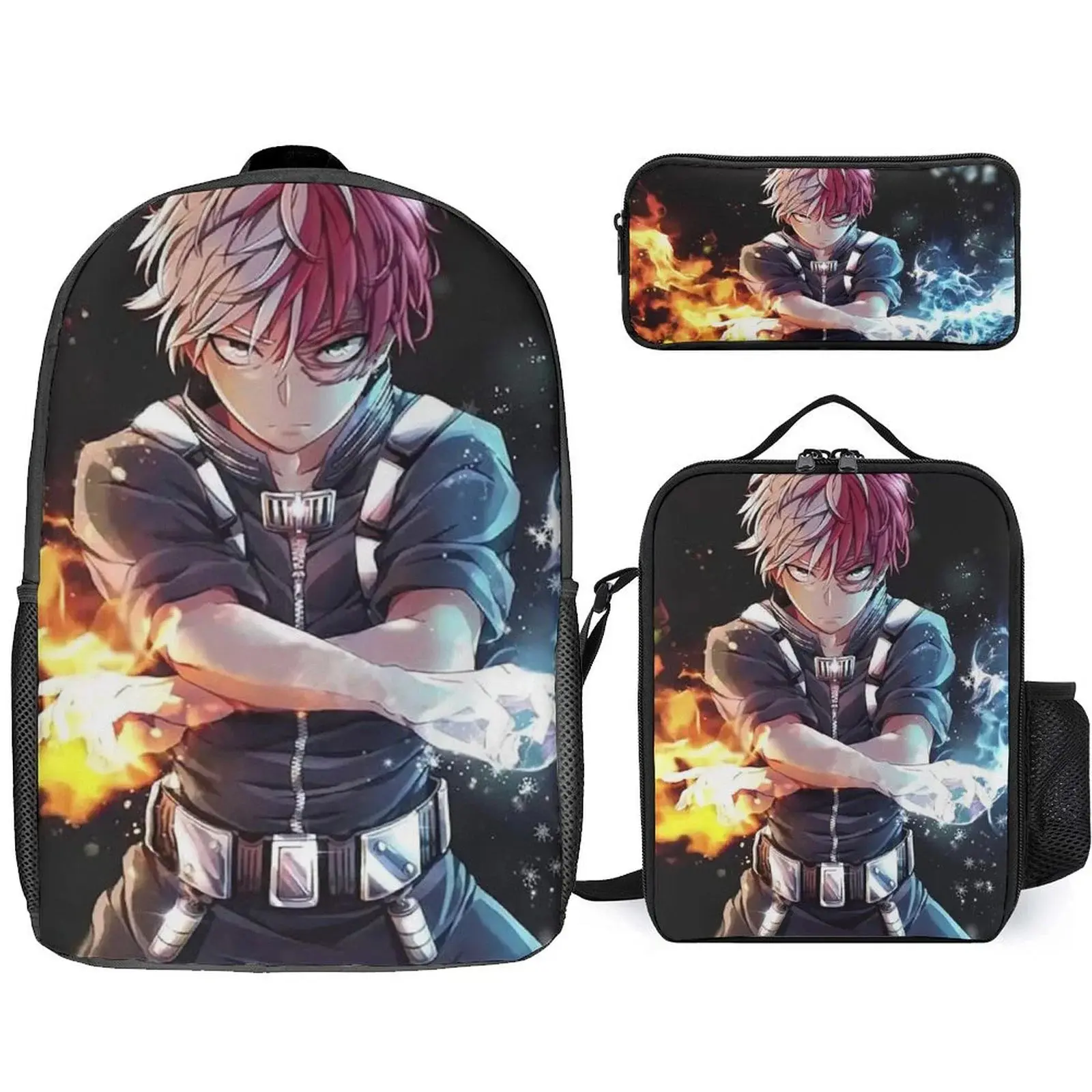 Hero-Academia 3 Piece Backpack Set with Lunch Bag Pencil Case , High Capacity Bookbag with Lunch Box Pen Box Workplace Travel