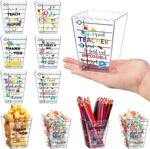 6 Pcs Teacher's Day Gift Box Teacher Appreciation Gift Container with Thank You Pencil Notebook Composition Book Crayon pattern Candy Popcorn Holders for Teacher Students,Back to School End of Year Graduation Party Gift,Classroom Gift Exchange
