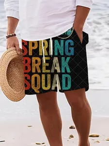 Men's Summer Beach Shorts, American Vintage Spring Break Sunglasses Palm Tree Print Quick-Dry Swim Trunks, Drawstring Vacation Shorts