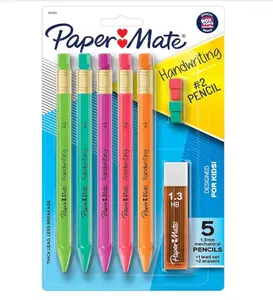 Paper Mate Handwriting Triangular Mechanical Pencil Set with Lead & Eraser Refills, 1.3mm, School Supplies, Office Supplies, Sketching Pencils, Drafting Pencil, Fun Barrel Colors, 8 Count