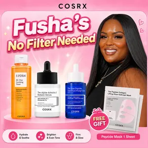[GWP] [COSRX Official] Fusha’s No Filter Needed  l Blue Copper Peptide Serum 1EA + 5 PDRN Toner 1EA + Alpha-Arbutin 2  Discoloration Serum 1EA + GWP Peptide Hydrogel Mask 1 Sheet l Korean skincare set l K-beauty l Glazed skin