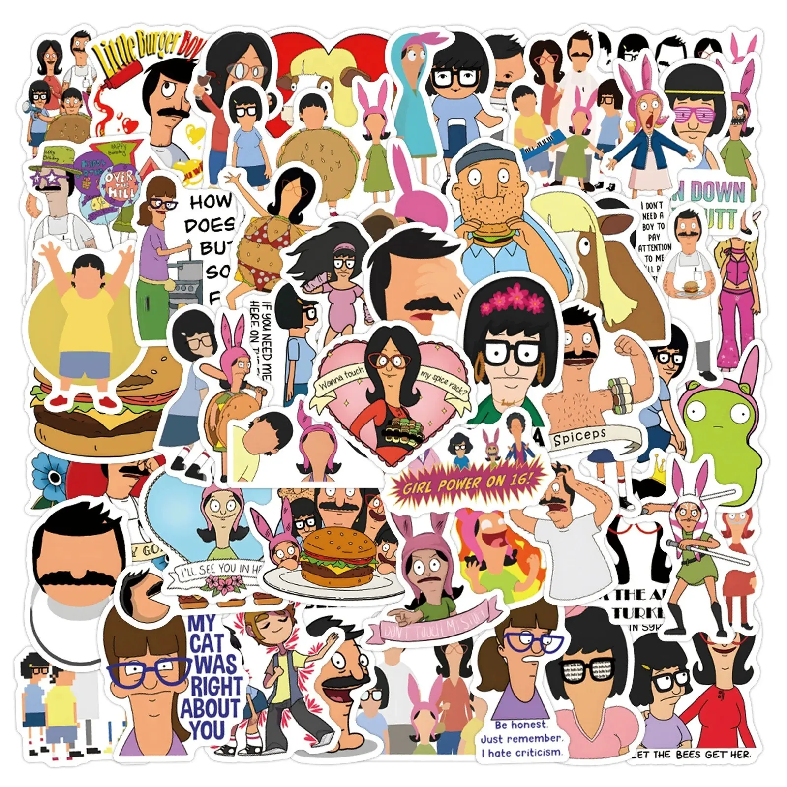 57pcs Set Fun Burger Stickers, Perfect for Phones Luggage Notebooks Walls, Cartoon Character Decals, Ideal Gift for Kids