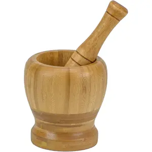 Mortar and Pestle,    , Decorative 4 inch Wooden Mortar and Pestle Set for Kitchen