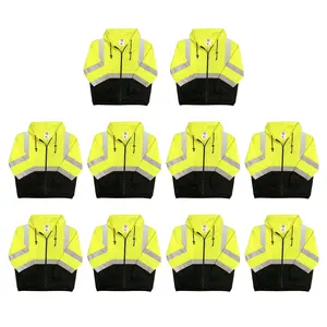 High Visibility Jacket Safety Main 05LWJYB Lightweight Jacket, Class 3, Hi-Vis Yellow with Black Bottom, Pack of 10 Reflective Safety Hoodie
