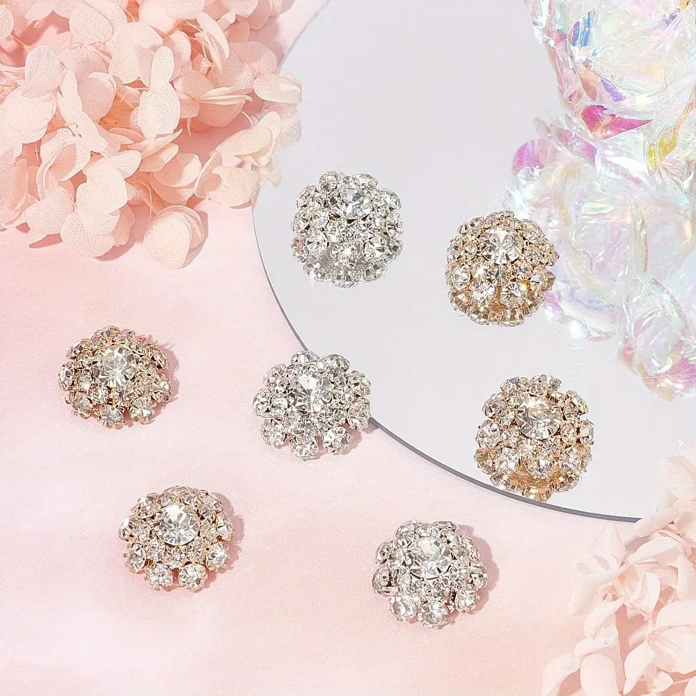 1Set 2 Colors 8pcs Rhinestone Shank Buttons Flower Shape Rhinestone Button Clothes Jewelry Decoration for Crafts Wedding Party Bouquet Sew on Clothing