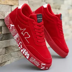 Men's fashionable skateboard shoes, versatile and trendy casual sports shoes for all seasons, red heart embroidery thread, suitable for giving him a birthday gift