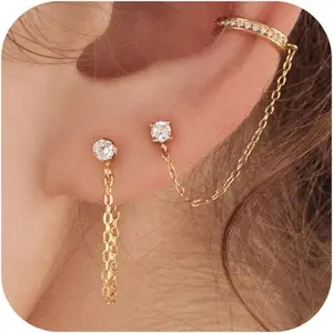 Gold Earrings for Women 3 Pairs 14k Gold Plated Hoop Stacks Hypoallergenic Lightweight Stud Earring for Multiple Piercing Dangle Drop Cartilage Earring for Women Trendy Wedding Earring For Brides Gold Jewelry