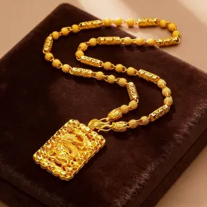 Cool And Handsome Golden 24K Gold Plated Copper Pendant Necklace, Dragon Pendant, for Men, Father'S Day, Christmas, Valentine'S Day Gift, for Father, Husband men's accessories Festive Christmas couples gift High-quality souvenir