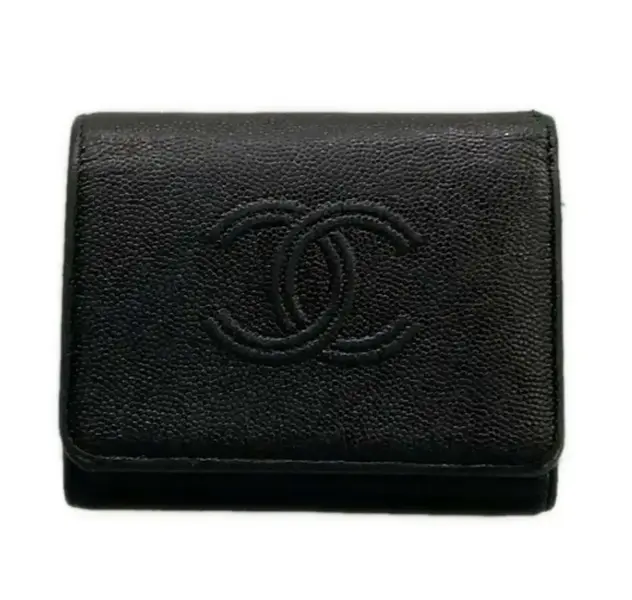 Pre-owned CHANEL leather Clutches & Wristlets Tri Fold Caviar Skin Wallet 4000026049829