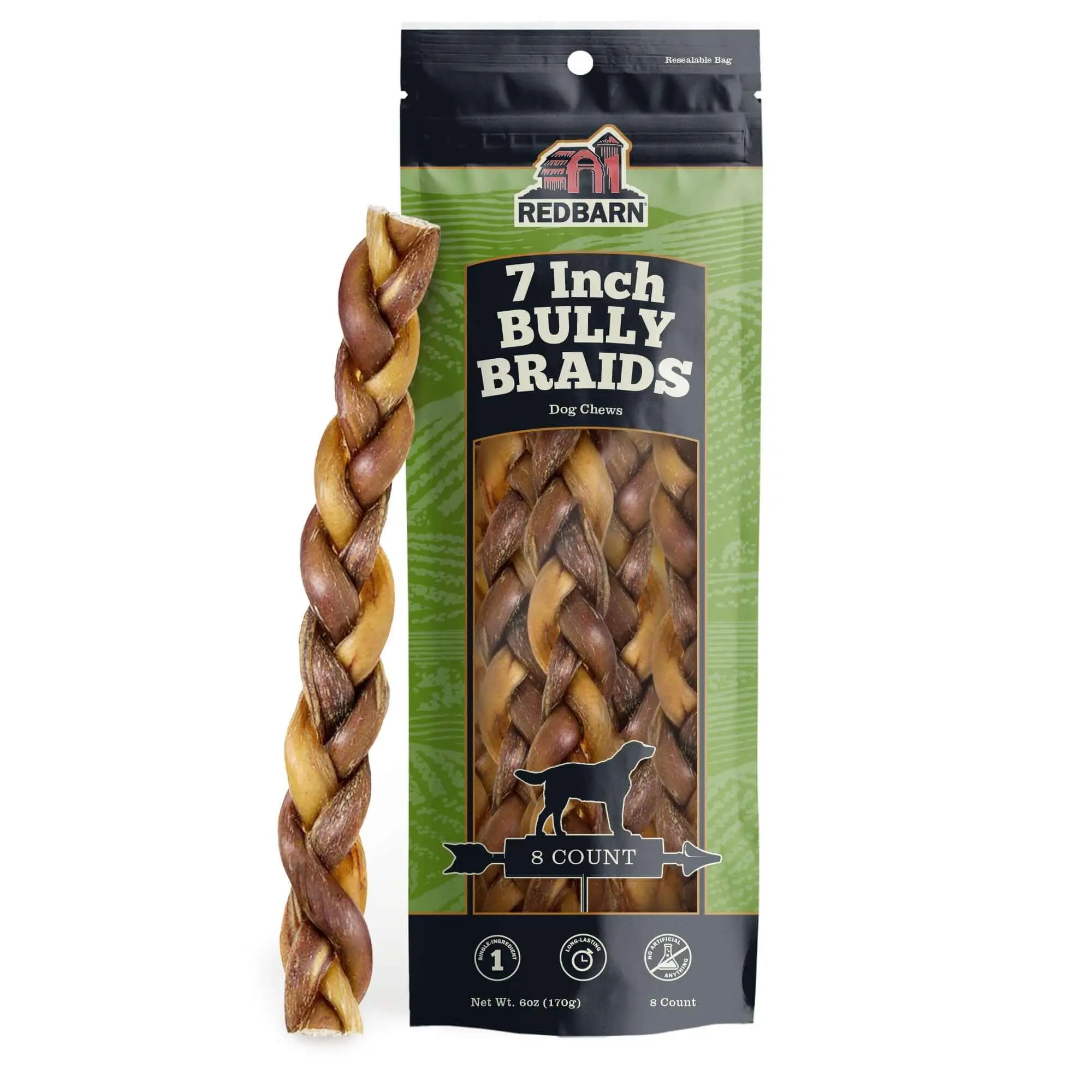 Braided Bully Stick, Single Ingredient, 100% beef pizzle, long lasting chew