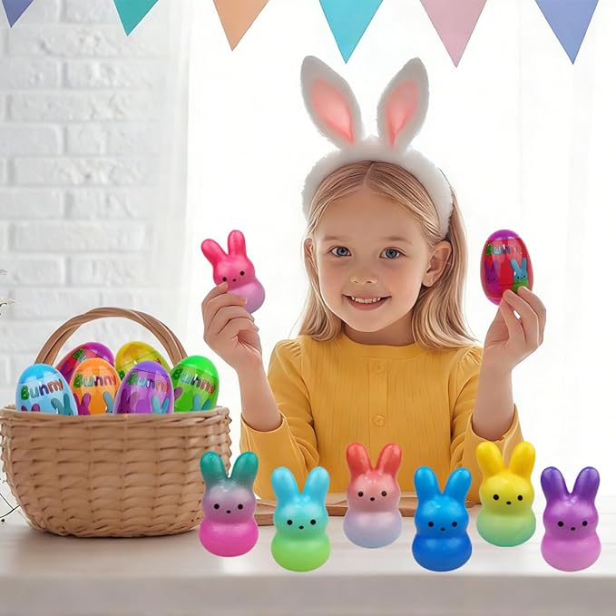 24‑Pack Prefilled Easter Eggs with Slow Rising Squishy Toys – Easter Bunny Surprise Toys for Kids Easter Egg Hunt, Easter Basket Stuffers & Party Favors