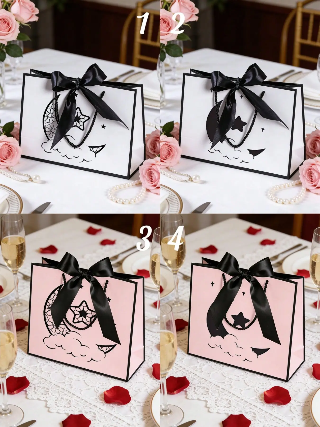 Elegant Bow Ramadan Gift Bag, Islamic Moon Star Pattern Handbag, Storage Bag, Gift Packaging, Lightweight Durable, Handheld Convenience, Suitable for Various Occasions