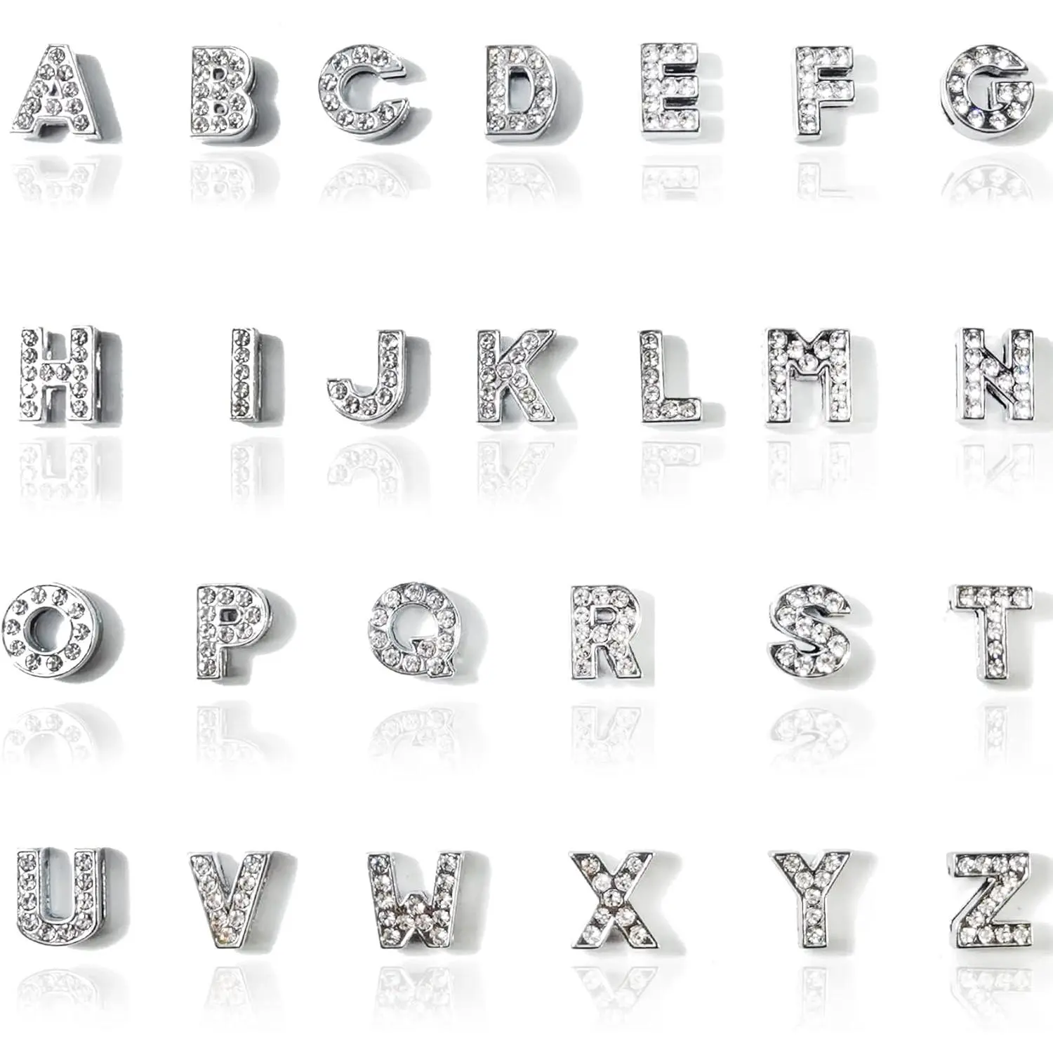 52 count 8mm Full Rhinestones Slide Alphabet Letters Charms A-Z Alphabet Charms for DIY Necklace Choker Wristbands Bracelets Jewelry Making Charms Supplies, Sliver