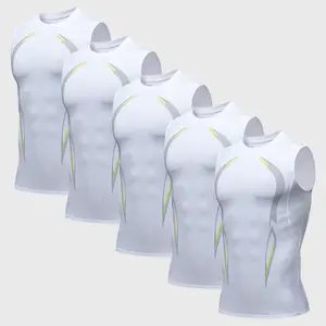 Men's Sports Compression Undershirt Set 5 pcs Round Neck Sleeveless Fast Drying Breathable Training Clothes for Running Fitness Outdoor Sports