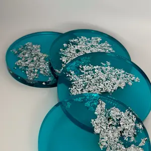 Circular Resin Coasters w Silver Flakes