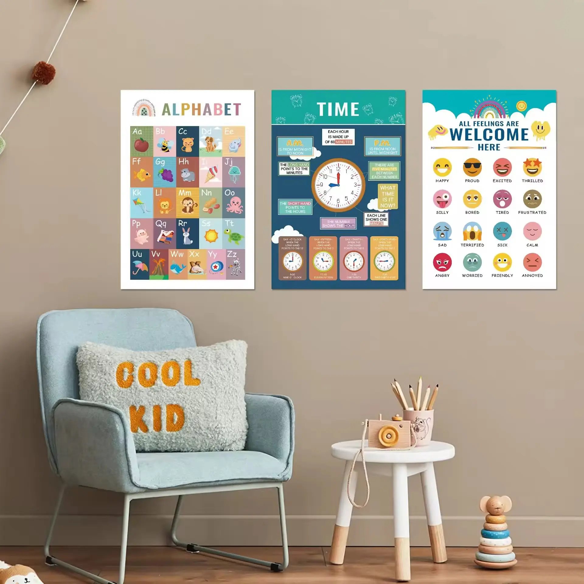 16 Boho Paper Toddler Learning Posters - Alphabet Chart, Numbers, Shapes, Days of the Week - Preschool Toddler Learning Activities Aids, Must-Have for Kindergarten Teaching Supplies, Classroom Decor