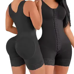 Black Fajas Colombianas High Compression Bodysuit with Front Hooks & Lace Trim — Hourglass Shapewear for Tummy Control, Butt Lifting & All-Day Sculpting Adjustable Control Sauna Top girdles dresses Slim Fit Seamless sweat waist trainer belly tongs