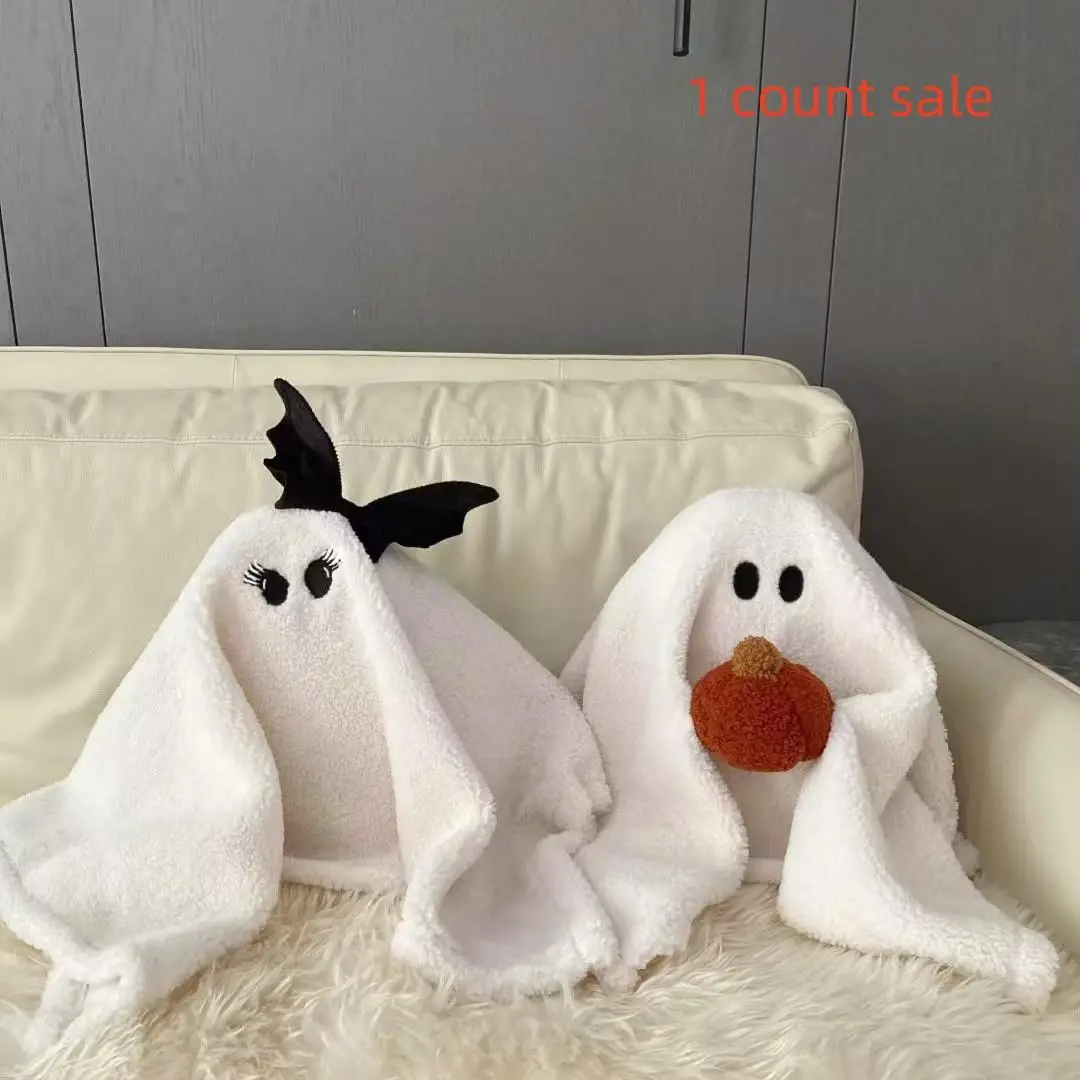 Ghost Shaped Throw Pillow, 1 Count Cute Warm Ghost Sofa Pillow with Pumpkin & Bowknot, Holiday Home Decoration Cushion Pillow, Home Decoration, Room D
