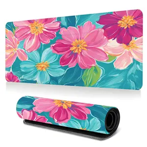 Vibrant Watercolor Flower Large-Sized Gaming Mouse Pad, 3mm Thickened Bold Floral Desktop Protection Pad, Anti-Slip Rubber Lock Edge High-Definition Printing, Suitable For Computers, Laptops, Offices, Homes, Schools, Great Gift For Family And Friends