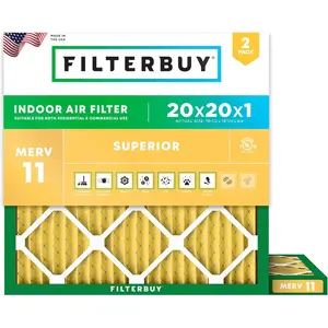 Filterbuy 20x20x1 Air Filter (2-Pack), Pleated MERV 11 Allergen Defense HVAC AC Furnace Air Filters (Actual Size: 19.50 x 19.50 x 0.75 Inches)