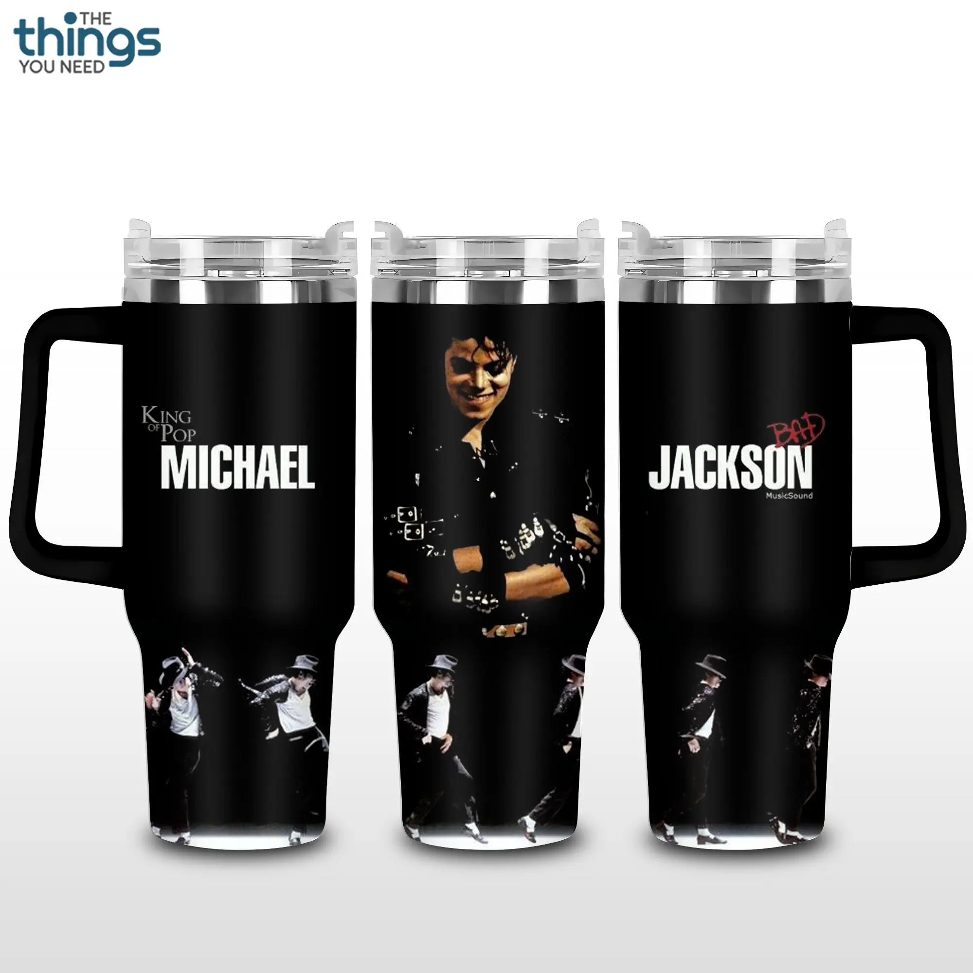 Michael Jackson BAD Era 20oz - 40oz With Handle Tumbler, King Of Pop Stainless Steel Tumbler, Iconic Music Legend Drinkware, Retro Dance Performance Design, MJ Fan Gift, Perfect Gift For Pop Music Lovers,Optical,Insulated,water,bottle,strap,Co,Double,Wall