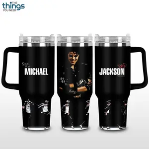 Michael Jackson BAD Era 20oz - 40oz With Handle Tumbler, King Of Pop Stainless Steel Tumbler, Iconic Music Legend Drinkware, Retro Dance Performance Design, MJ Fan Gift, Perfect Gift For Pop Music Lovers