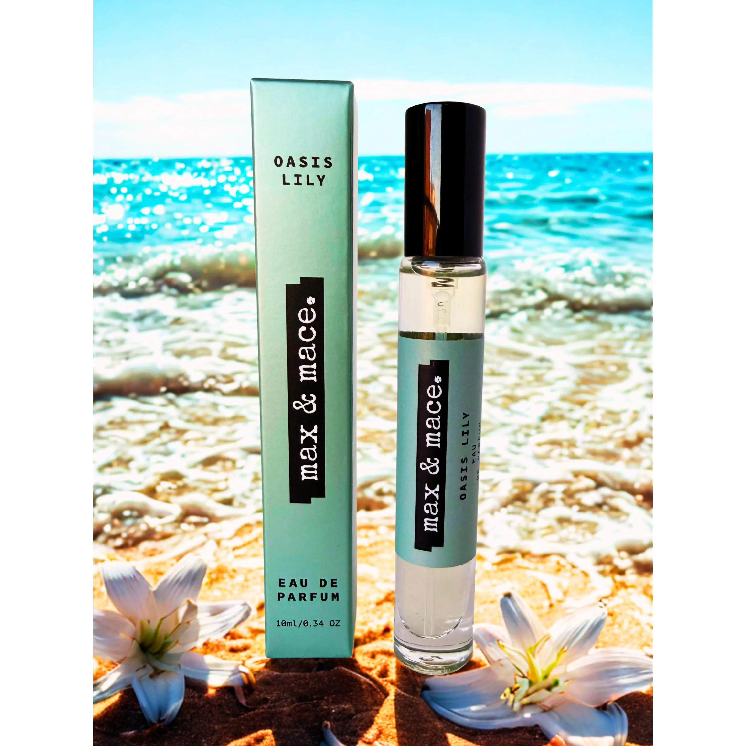 Max & Mace Oasis Lily 10ml Unisex Fragrance - Crisp Melon, Ripe Stone Fruit, Verdant Bamboo - Clean Fruity-Floral Scent