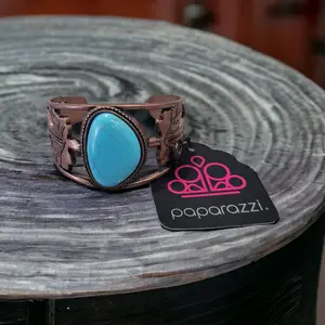 Sahara Seasons Copper Bracelet with Turquoise Center Stone and Decorative Elements