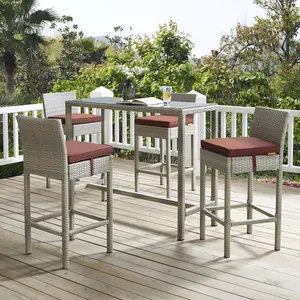 Modway Conduit Bar Stool Outdoor Patio Wicker Rattan Set of 4 in Light Gray Currant