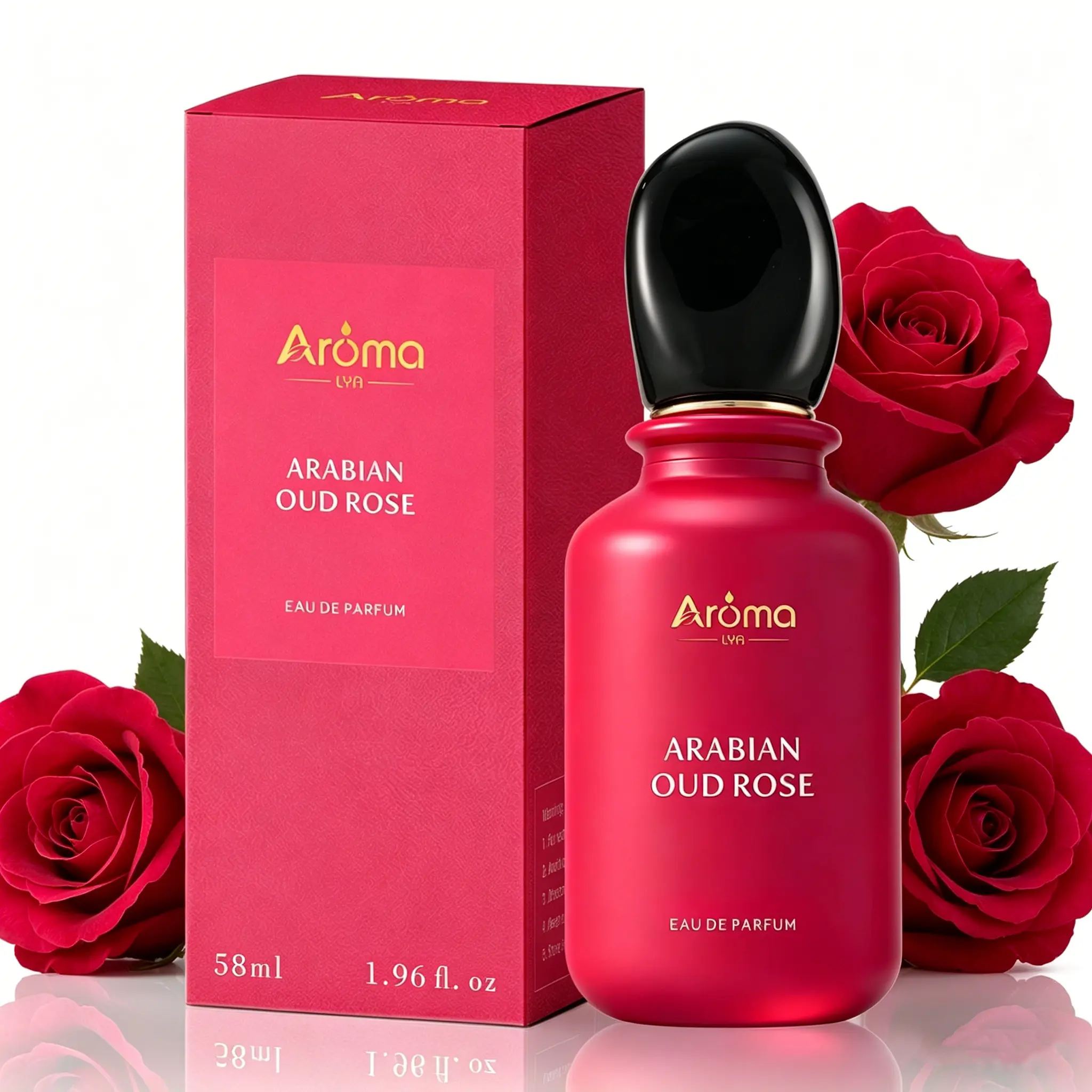 Arabian Oud Rose Eau De Parfum 58ml (1.96 oz) Saffron, Pink Pepper, Damascus Rose, Amber, Leather – Long Lasting Fragrance, Luxury Women Perfume Gift