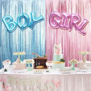 4 Pcs Set Gender Reveal Decoration Fringe Curtain Blue Pink Boy Girl Foil Balloon Gender Reveal Party Supplies  Photo Backdrop