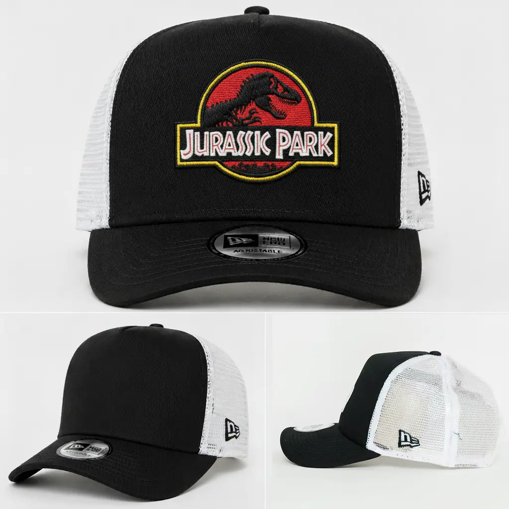 Park of Dinasour Embroidered Trucker Hat - Black White, Sports & Outdoor Accessory Hat