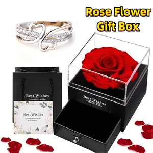 Elegant Women's Heart Rings with Rose Gift Box, Perfect Valentine's Day Gift, Infinite Love Engagement Ring, Daily Wear Promise Ring