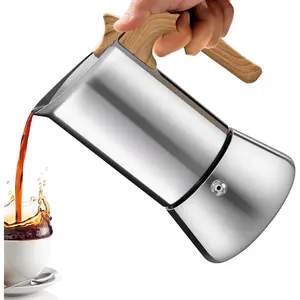 No Coating 6 Cup Moka Pot Thickened 304 Stainless Steel Stovetop Espresso Coffee Maker 300ml 10.1oz Mocha Percolator Greca Cuban Ideal for Making Rich Authentic Italian Café