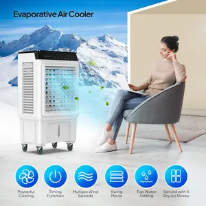 7.93Gal Portable Swamp Cooler, 2353CFM Evaporative Air Cooler with Auto Oscillating, Remote, 3 Speeds, 12H Timer & 4 Ice Packs, 3-IN-1 Humidifying Cooling Fan Indooor Outdoor Patio Garage