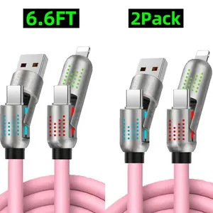 [Buy 1 Get 1 Free] 6.6ft  4-in-1 Multi USB Charging Cable with USB A,Type C,Lightning-MAX240W Fast Charging & Data Sync for iPhone16/15,iPad Pro, Samsung & Laptops fast charge usb cable 4-in-1 fast Breathing Light  -max 1 usb-c data 4 1 charging cable