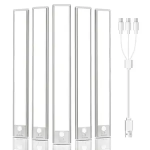 PZSUNLY 5 Pcs Motion Sensor LED Under Cabinet Lights ,USB Rechargeable Wireless Closet Lighting, Dimmable Magnetic Kitchen Lights for Counter, Wardrobe，Father's Day gift, Birthday gift，Hallway - Easy Stick-On (Auto Shut-Off，No Wiring, No Punching )