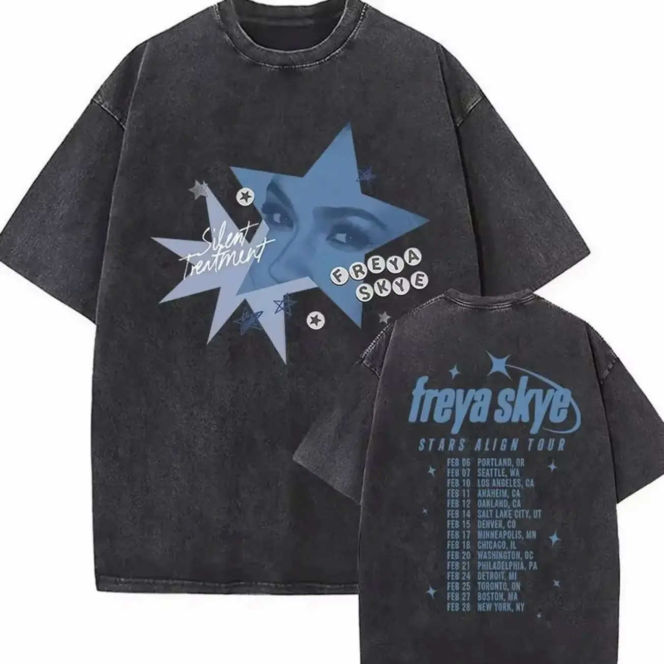 Freya Skye Stars Align Tour 2026 Retro Washed T Shirt Men Women O-Neck High Quality Clothing T-shirt Aesthetic Oversized Tshirts 0QD