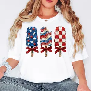 Comfort Colors Patriotic Popsicle Shirt, 4th Of July Graphic Tee, Red White Blue Summer T Shirt , Print only- Not real Painting00% Cotton Digital Print Top