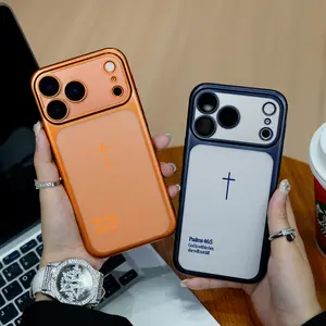 Minimalist Cross Aesthetic Phone Case with Built-in Lens Protector Anti-Fingerprint & Shockproof Christian Cover for iPhone 17Pro Max Air 16 15Plus 14 13 12 11 cases Premium Matte Clear Cross Case  Built-in Camera Film & Anti-Smudge Design.NN100