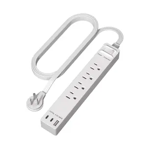 LIDER 4-Outlet Surge Protected Power Strip with USB Type A and C Charger, 1 Type A and 2 Type C ports, Max 4.2A, Surge Protection Up to 1500J, Off Set 45-degree Angle Thin Plug, 5 Feet Extension Cord