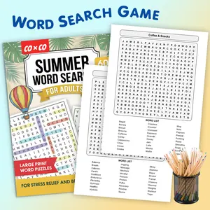 8.27×11.22 Inch Large Print Summer Word Search Activity Sheets, Adult Vocabulary Game Paper, Art Sheets for Kids' Markers